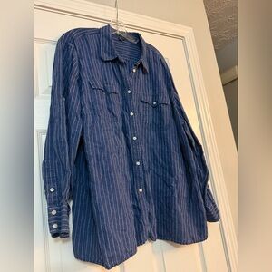 Lauren Ralph Lauren Navy Linen Shirt with White Stripes plus size 3X